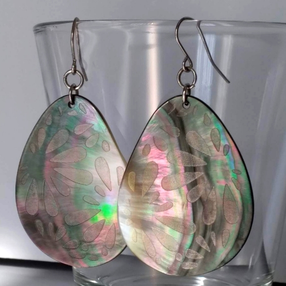 Abalone Shell Carved Earrings - Picture 1 of 2
